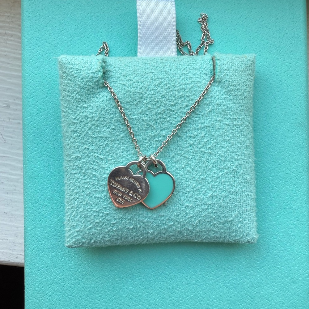 Tiffany & Co. Silver and Turquoise Double Heart Necklace